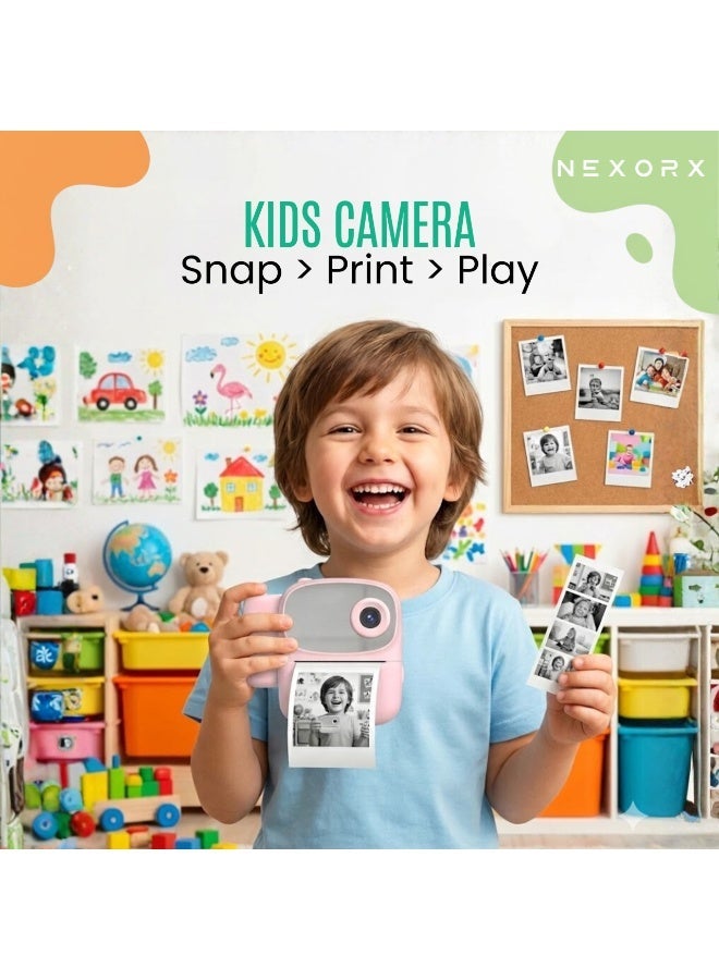 NEXORX Kids Camera with Instant Print – Dual HD Lens, 2.4" IPS Screen, 500x Thermal Printing, 1080P Video, Fun Filters & Frames, Built-in Games, MP3, 800mAh Rechargeable Battery, Includes 57mm Ink-Free Print Rolls Pink - Image 2